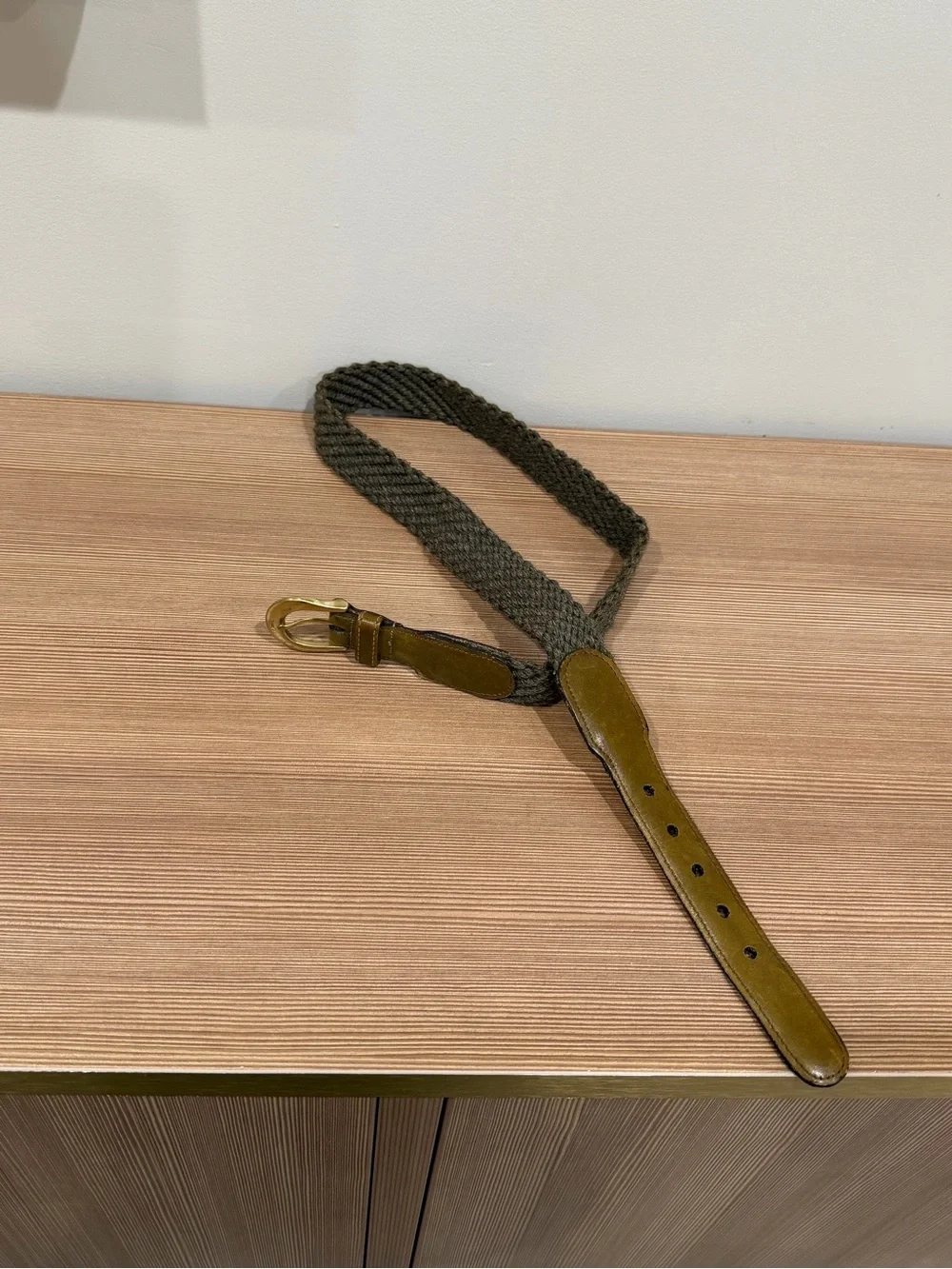 Vintage YSL Yves Saint Laurent Braided Belt Olive Green Gold Buckle 34 85 Woven